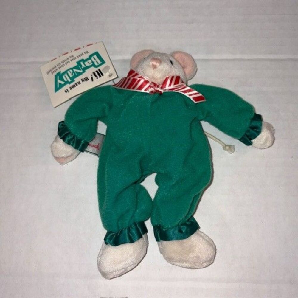 Vintage Rare 1990s Hallmark Barnaby Mouse Christmas Pajamas Plush Clip Hands NWT